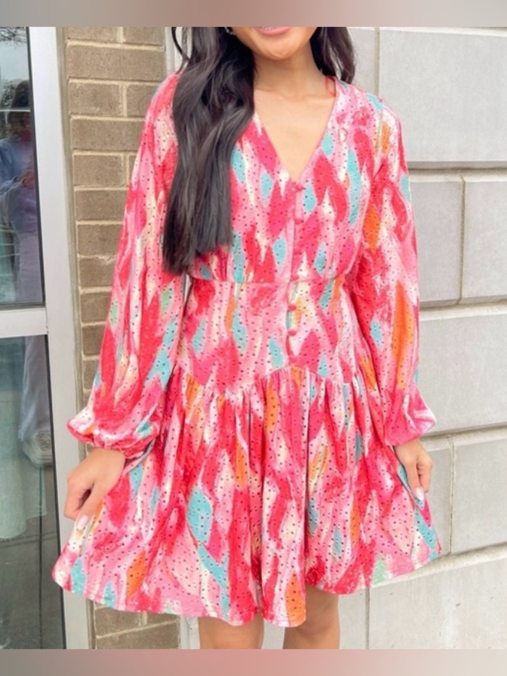 G.P.D. Vibrant Pink Abstract Print V-Neck Dress Sz S